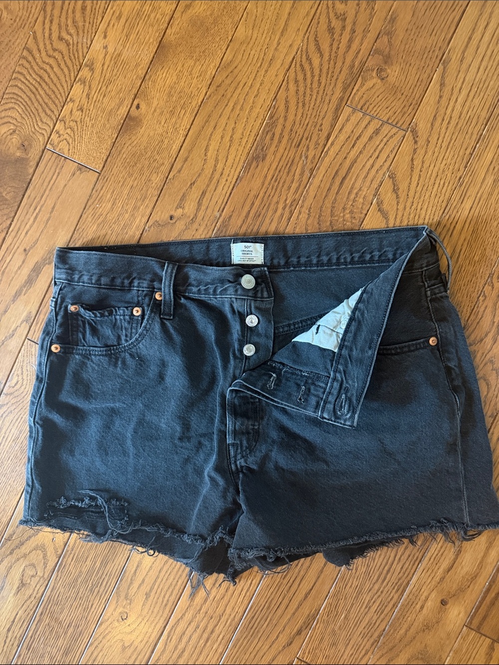 Levi's Black Denim Jean Shorts Womens Cut off 501 34